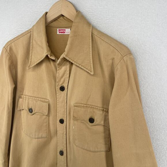 Vintage LEVIS Shirt Mens M Red Batwing Twill Button Up Utility Long Sleeve Brown - Picture 6 of 16